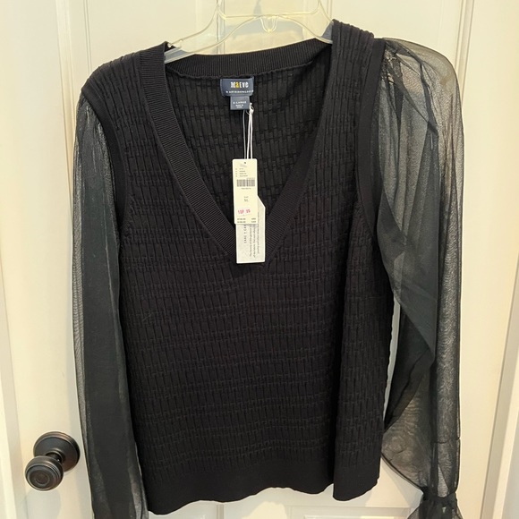 Anthropologie Tops | Maeve Anthropologie Sheer Sleeve Black Top - Picture 7 of 7